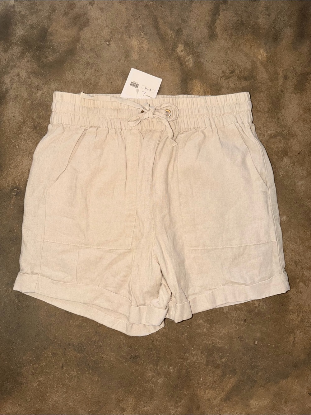 Zenana Linen Blend Drawstring Shorts NWT Tan Khaki High Rise Cuffed Large
